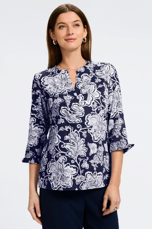 Navy/White Woodblock Floral