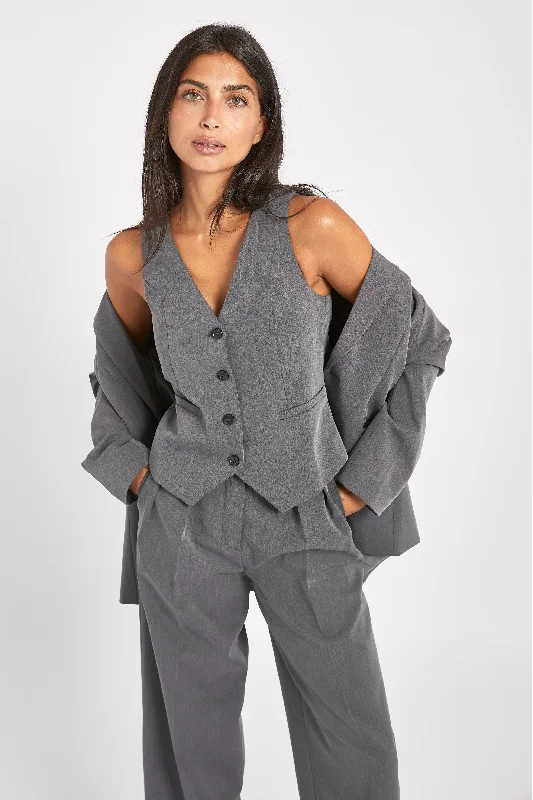 comfortable office outfits for women -Boxy Waistcoat - Grey Marl