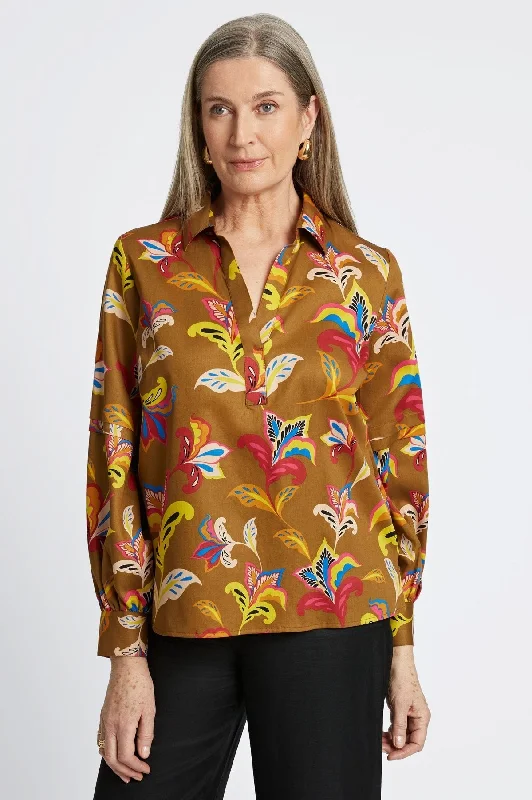 stylish women’s outerwear for winter days -Frankie No Iron Stylized Floral Popover