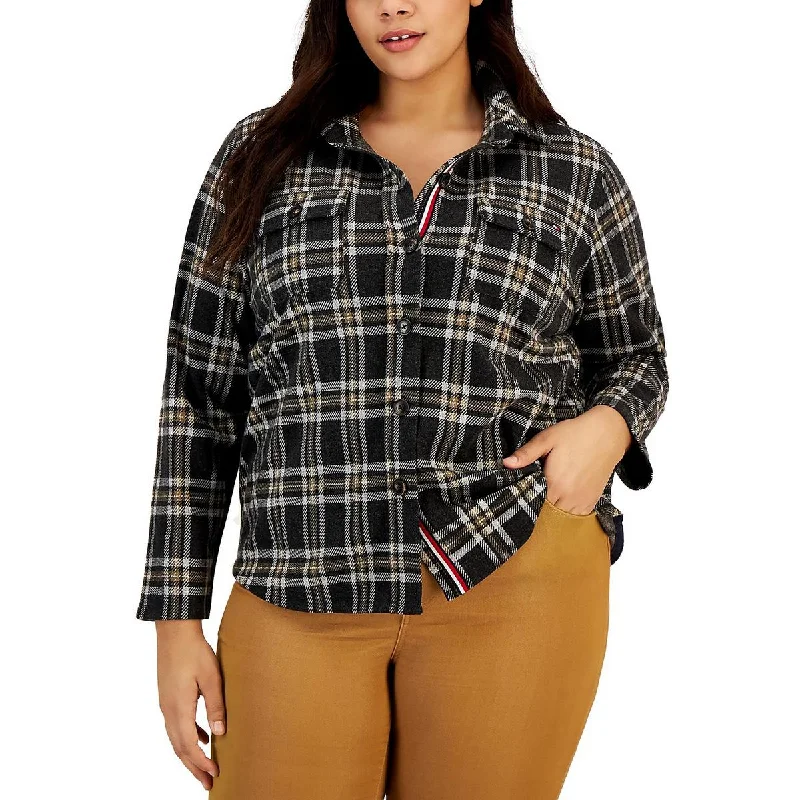 casual wear for women’s weekend fashion -Tommy Hilfiger Womens Plus Plaid Cold Weather Shirt Jacket