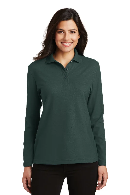 best women’s clothing for spring events -Port Authority Womens Silk Touch Wrinkle Resistant Long Sleeve Polo Shirt - Dark Green