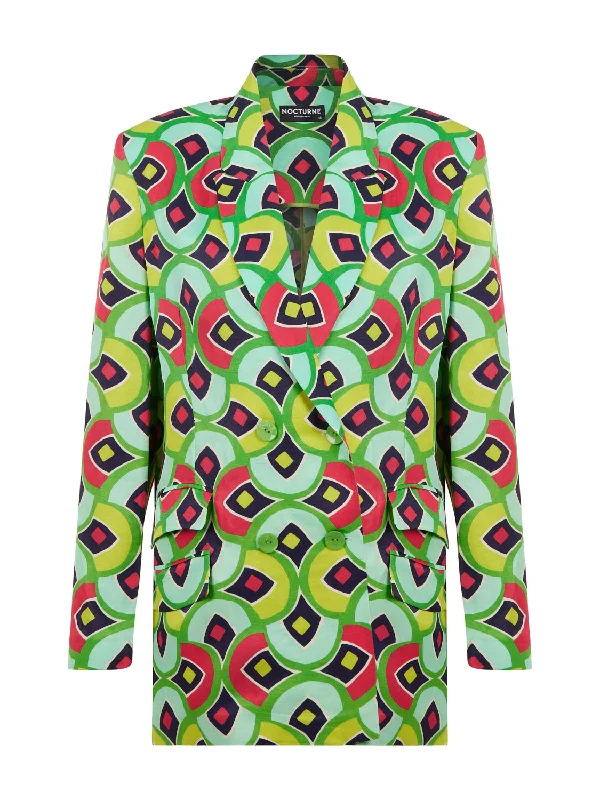 trendy women’s outerwear for cold weather -Double-Breasted Print Jacket