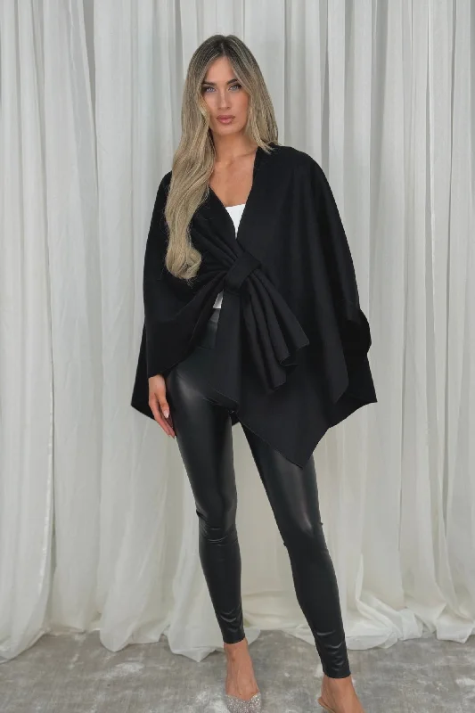 chic women’s jackets for casual looks -Jayme Bow Style Cape In Black