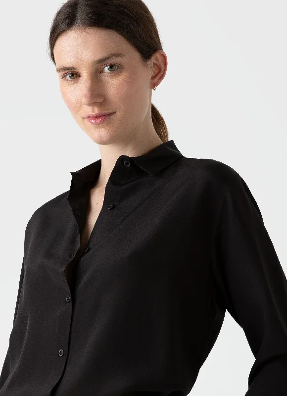 fashionable jumpsuits for women’s special events -Women's Silk Shirt in Black