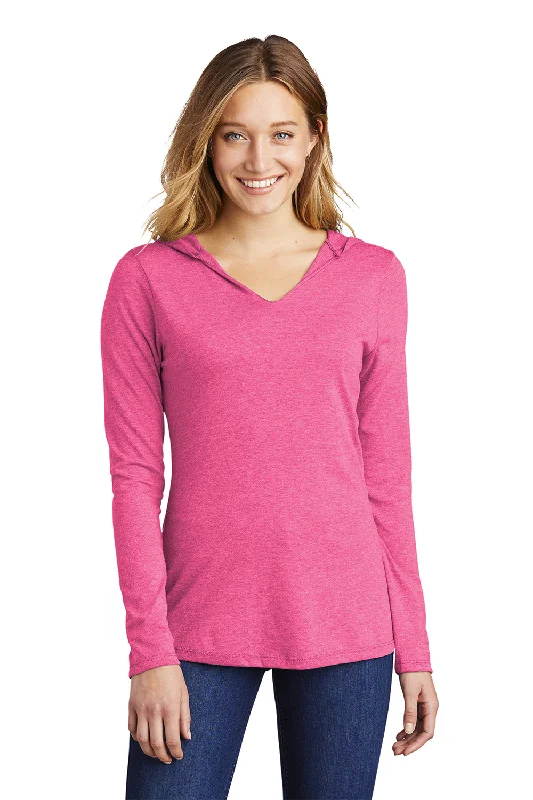 comfortable women’s dresses for everyday use -District Womens Perfect Tri Long Sleeve Hooded T-Shirt Hoodie - Fuchsia Pink Frost