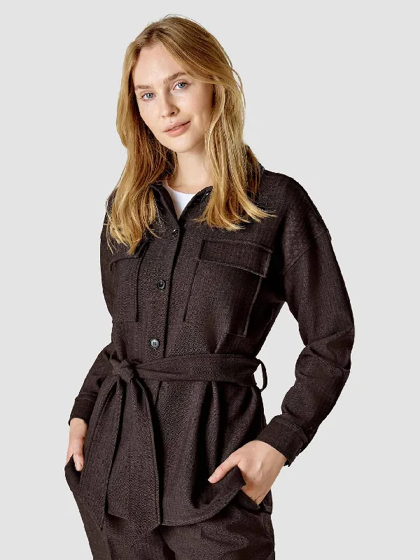 comfortable office outfits for women -Belted Overshirt Dark Chocolate