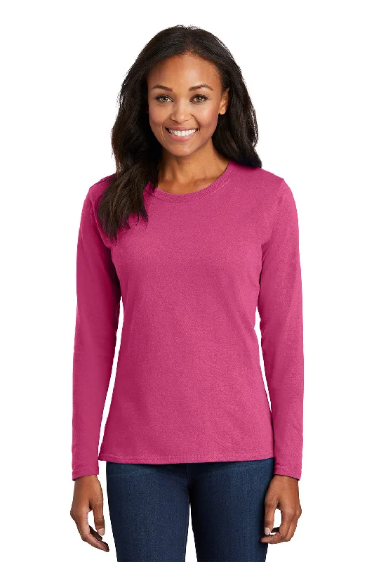 trendy clothing for women’s evening outfits -Port & Company Womens Core Long Sleeve Crewneck T-Shirt - Sangria Pink