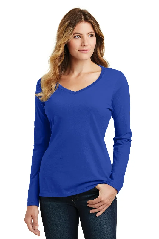 fashionable skirts for women’s spring looks -Port & Company Womens Fan Favorite Long Sleeve V-Neck T-Shirt - True Royal Blue