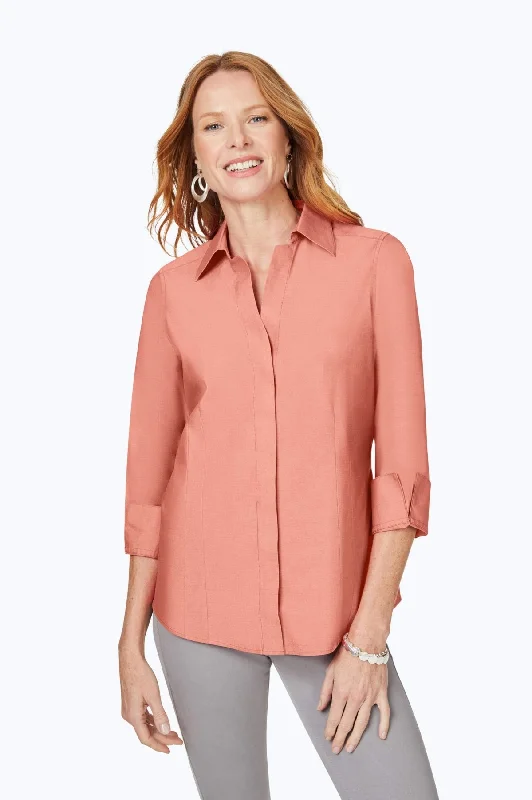 chic outerwear for women’s casual wear -Taylor Pinpoint No Iron 3/4 Sleeve Shirt, Pumpkin Spice