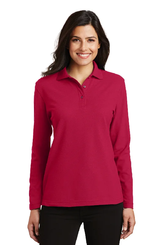 trendy clothing for women’s spring wardrobe -Port Authority Womens Silk Touch Wrinkle Resistant Long Sleeve Polo Shirt - Red