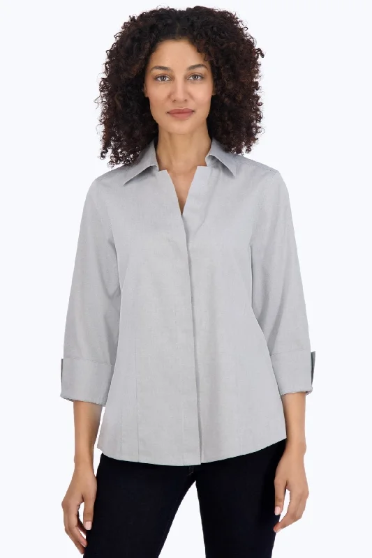 stylish women’s blazers for professional looks -Taylor Pinpoint No Iron 3/4 Sleeve Shirt, Silver