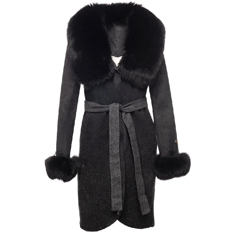 trendy jumpsuits for women’s casual style -Mia's belt tie wool coat with fox fur