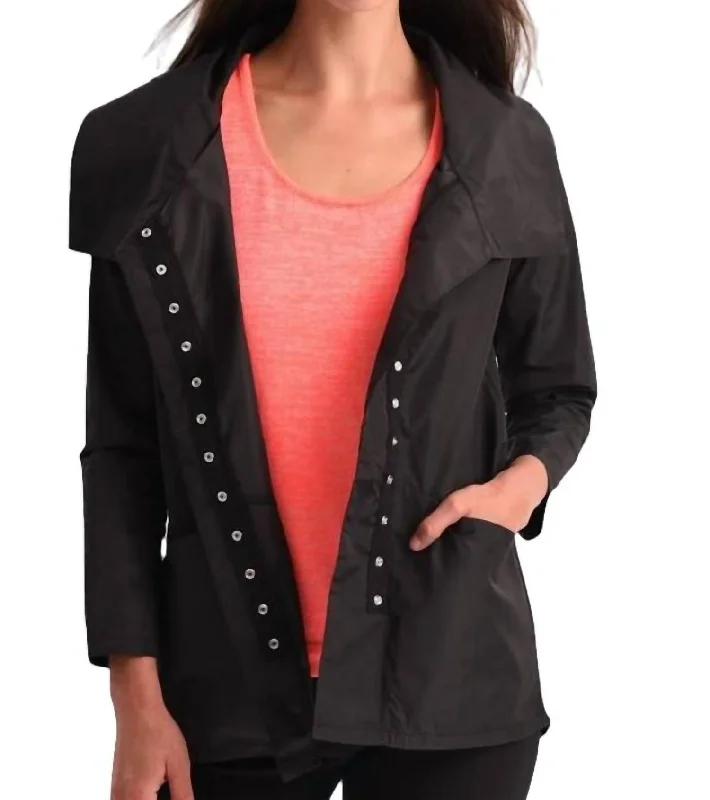 best women’s clothing brands for casual wear -Snap Front Rain Jacket In Black