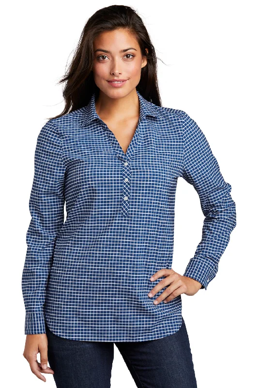 stylish women’s blazers for professional looks -Port Authority Womens City Moisture Wicking Long Sleeve Polo Shirt - True Blue/White