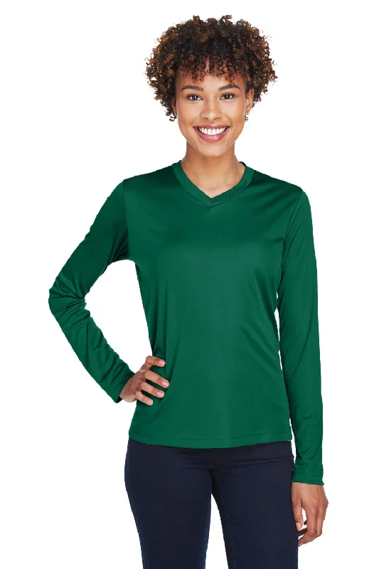 comfortable loungewear for women -Team 365 Womens Zone Performance Moisture Wicking Long Sleeve Crewneck T-Shirt - Forest Green