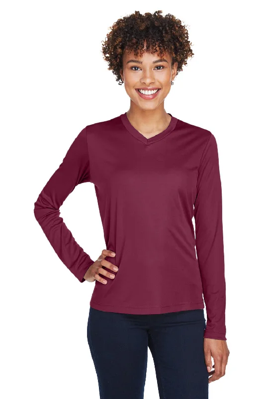 affordable dresses for women’s wedding events -Team 365 Womens Zone Performance Moisture Wicking Long Sleeve Crewneck T-Shirt - Maroon