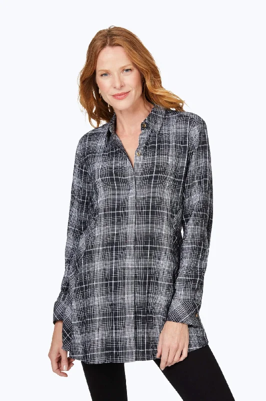 elegant evening dresses for women’s parties -Cici Long Sleeve Plaid Perfection Tunic, Black