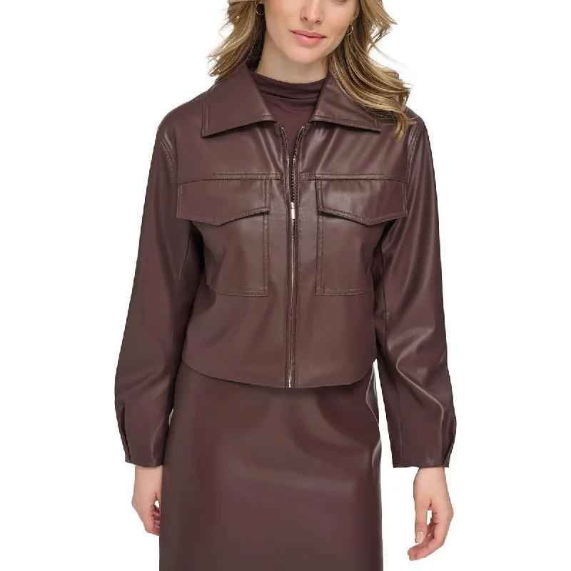 stylish women’s clothing for travel -Calvin Klein Womens Lightweight Short Leather Jacket