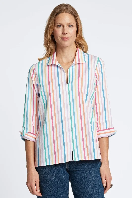 trendy women’s jackets for fall looks -Agnes No Iron Rainbow Stripe Popover Shirt