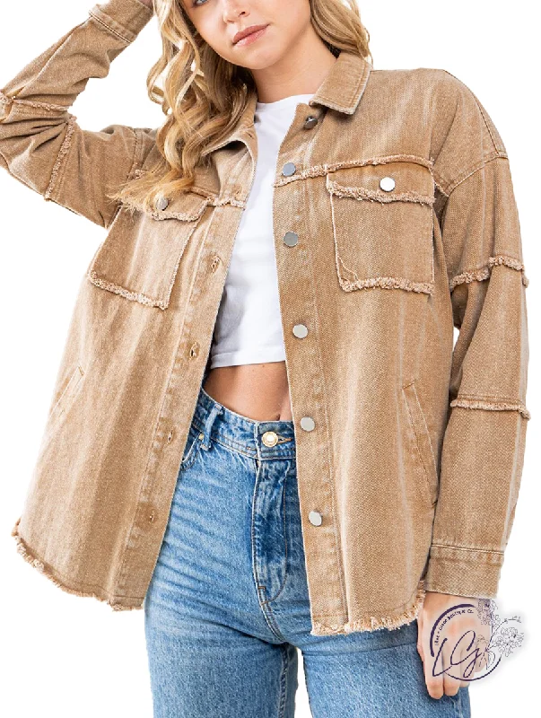 casual wear for women’s weekend fashion -Curvy Casual Frayed Twill Jacket