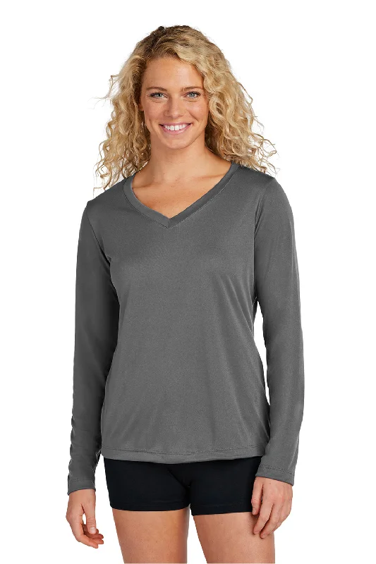 stylish women’s outerwear for winter days -Sport-Tek Womens Competitor Moisture Wicking Long Sleeve V-Neck T-Shirt - Iron Grey