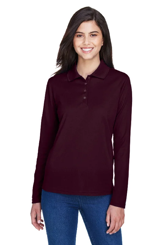 trendy jumpsuits for women’s casual style -Core 365 Womens Pinnacle Performance Moisture Wicking Long Sleeve Polo Shirt - Burgundy