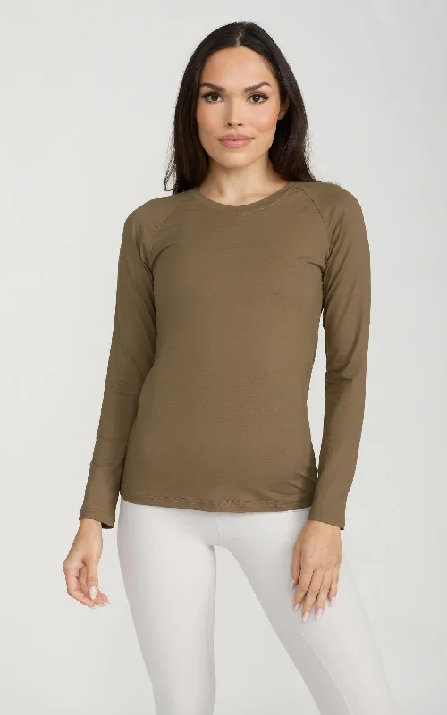 unique women’s skirts for office outfits -Women's Long Sleeve Lux-Tech Shirt in Military Olive