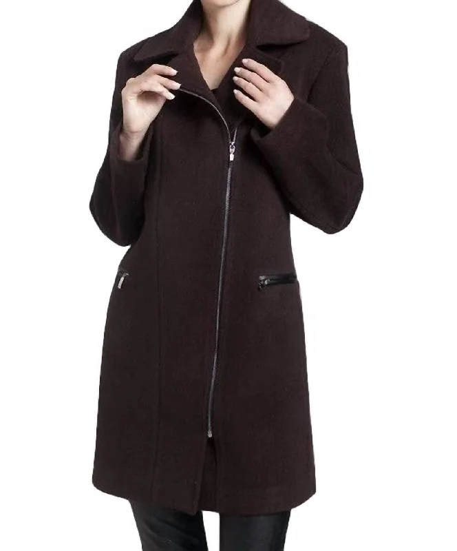 chic women’s sweaters for winter fashion -Side-Zip Car Coat In Brown