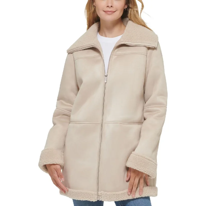 unique fashion styles for women’s office attire -Calvin Klein Womens Faux Shearling Trim Heavy Walker Coat