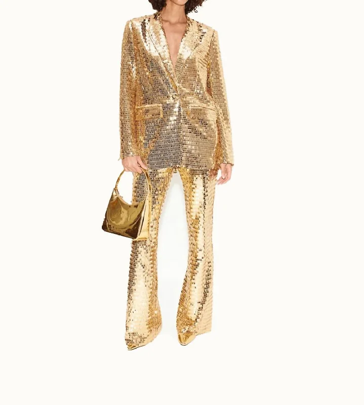 elegant clothing for women’s holiday wardrobe -Robo Sequin Pants In Star Gold