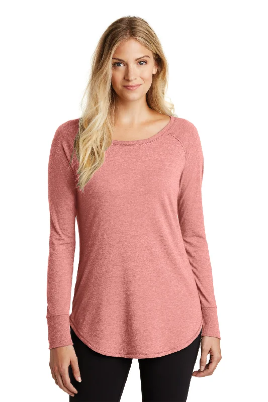 trendy women’s outerwear for cold weather -District Womens Perfect Tri Long Sleeve Crewneck T-Shirt - Blush Pink Frost