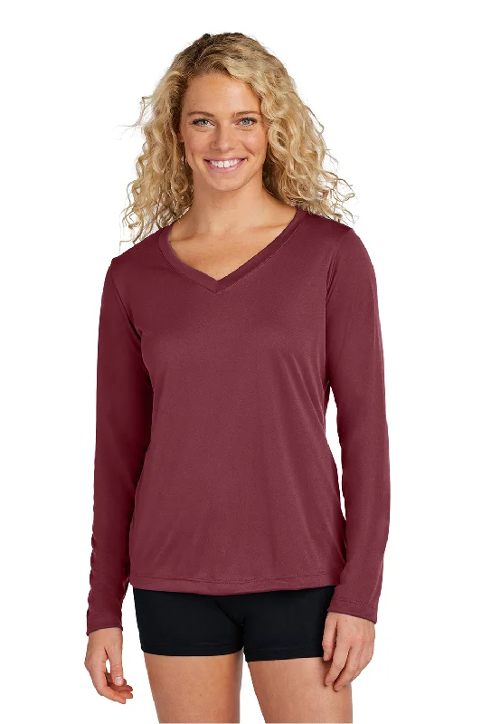 comfortable office outfits for women -Sport-Tek Womens Competitor Moisture Wicking Long Sleeve V-Neck T-Shirt - Maroon