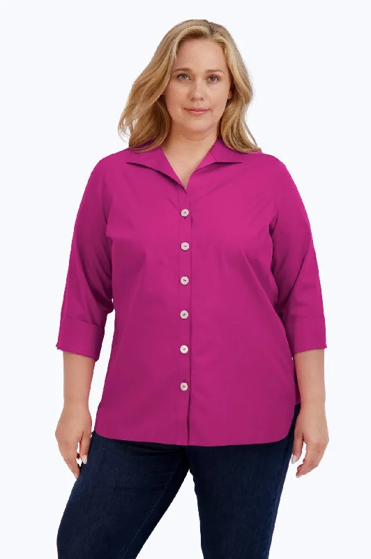 stylish women’s blazers for work outfits -Pandora Plus Pinpoint No Iron 3/4 Sleeve Tunic, Fuchsia