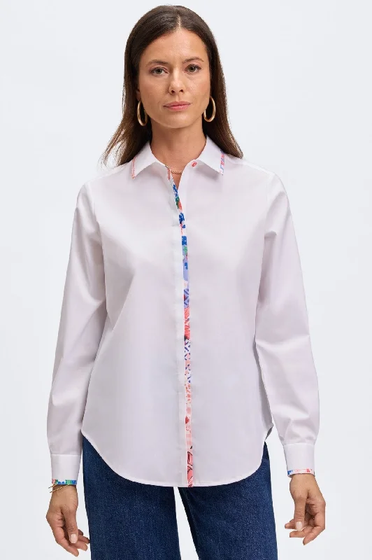 affordable summer clothing for women -Charlie No Iron Stretch Springtime Collage Cotton Shirt