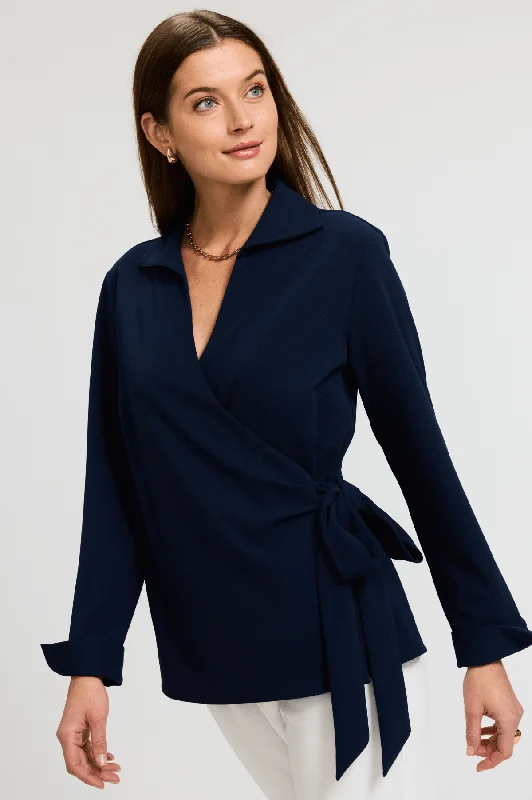 stylish women’s blazers for professional looks -Rosie Knit Crepe Wrap Shirt