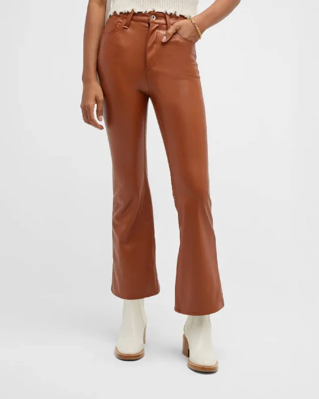 stylish cardigans for women’s office wear -Casey Faux Leather Flare Pants In Putty Brown