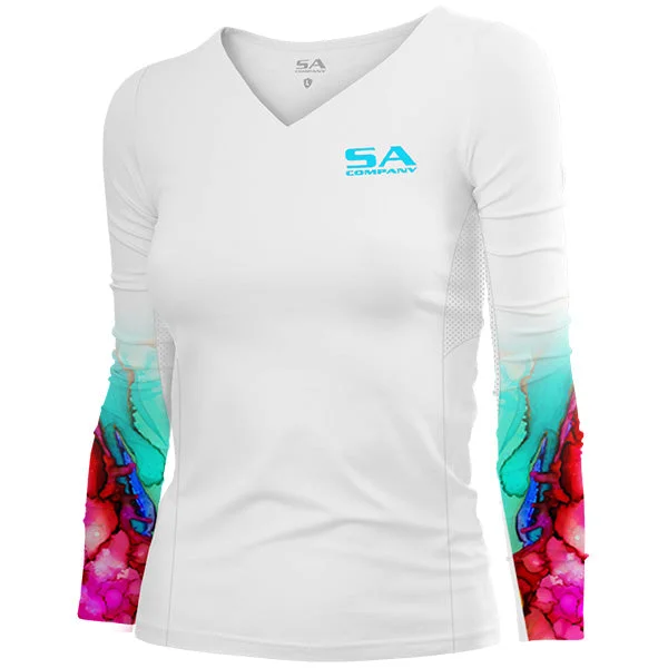 unique dresses for women’s special occasions -Women's Performance Long Sleeve Shirt | White | Watercolor