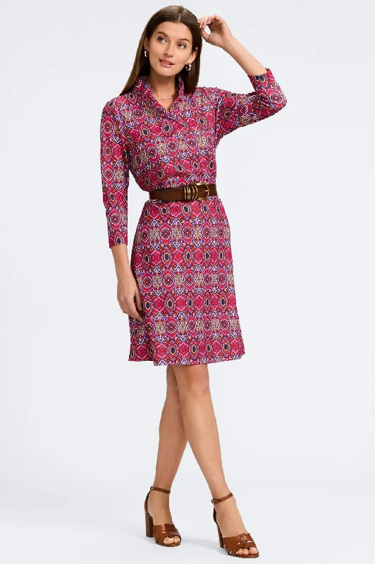 fashionable dresses for women’s date nights -Tammy No Iron Geometric Tile 3/4 Sleeve Dress