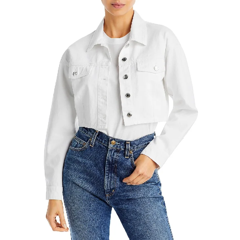 stylish women’s pants for business meetings -IRO Womens Mylene Cropped Button-Down Denim Jacket