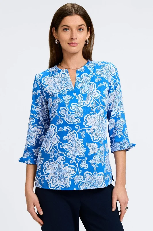 trendy summer dresses for women -Vena No Iron Woodblock Floral Long Sleeve Popover