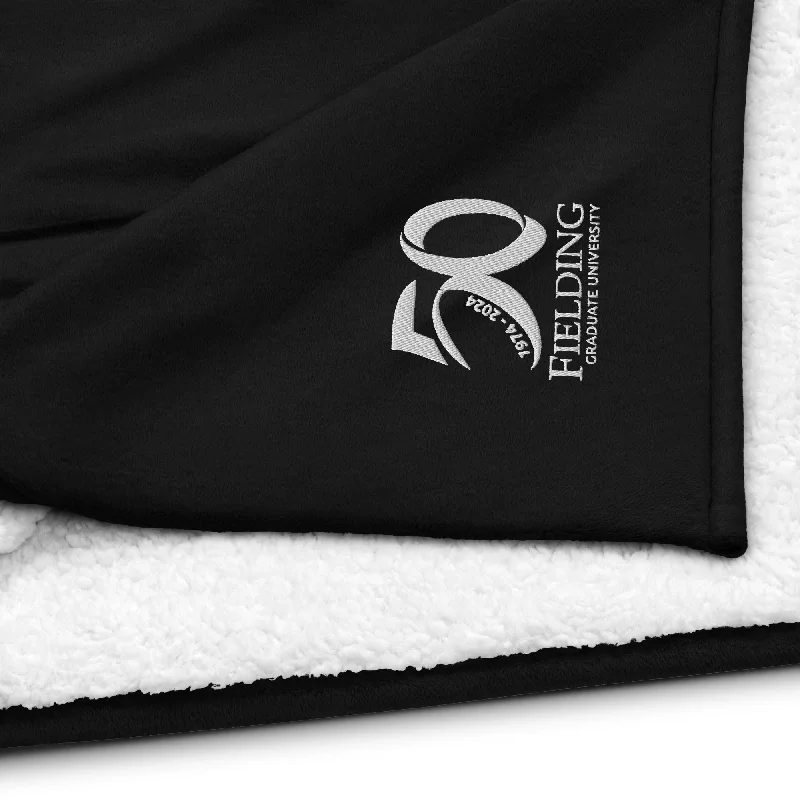 chic outerwear for women’s office style -Premium Sherpa Blanket | 50th Anniversary Logo