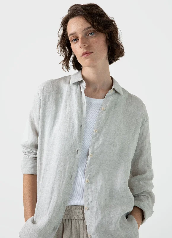 elegant clothing for women’s holiday wardrobe -Women's Linen Shirt in Oatmeal Melange