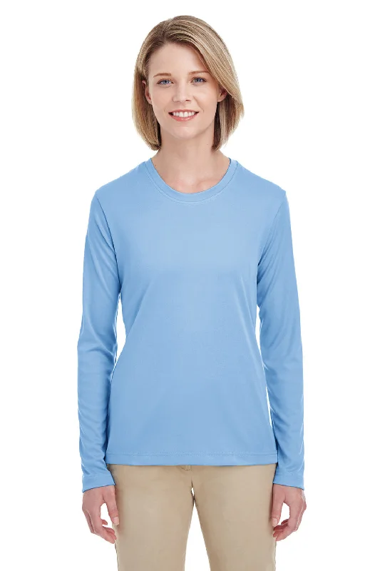 best clothing for women’s fitness routines -UltraClub Womens Cool & Dry Performance Moisture Wicking Long Sleeve Crewneck T-Shirt - Columbia Blue