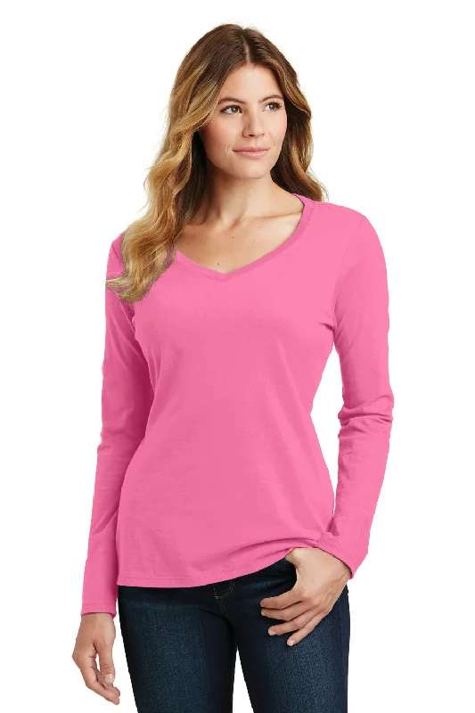 stylish blazers for women’s professional fashion -Port & Company Womens Fan Favorite Long Sleeve V-Neck T-Shirt - New Pink