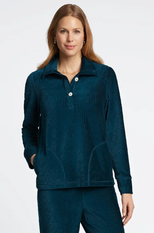 trendy outerwear for women’s winter wardrobe -Sammy Long Sleeve Plush Cord Popover