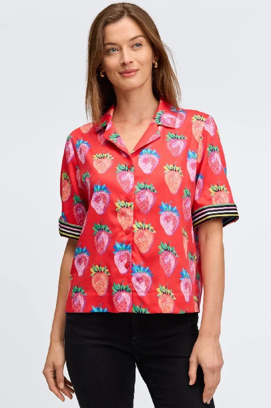 trendy women’s blouses for business attire -Quinn No Iron Strawberry Delight Camp Shirt