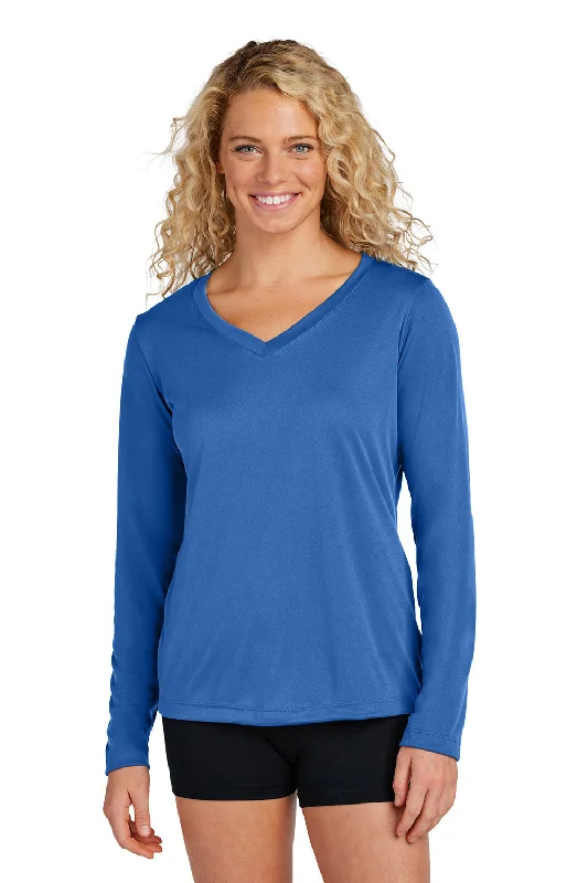 trendy women’s outerwear for cold weather -Sport-Tek Womens Competitor Moisture Wicking Long Sleeve V-Neck T-Shirt - Royal Blue