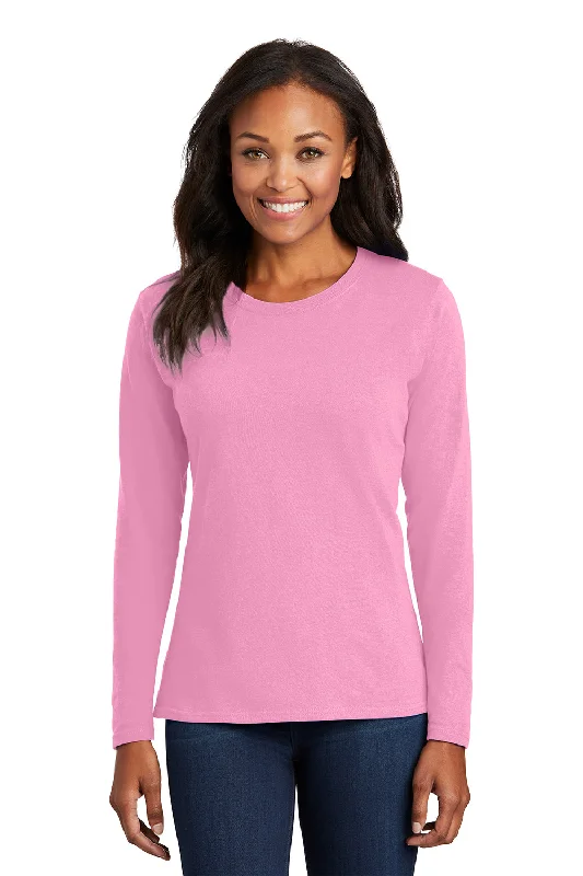 elegant clothing for women’s holiday parties -Port & Company Womens Core Long Sleeve Crewneck T-Shirt - Candy Pink