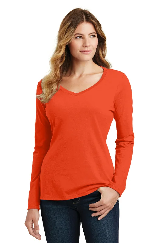 elegant clothing for women’s holiday parties -Port & Company Womens Fan Favorite Long Sleeve V-Neck T-Shirt - Orange - Closeout