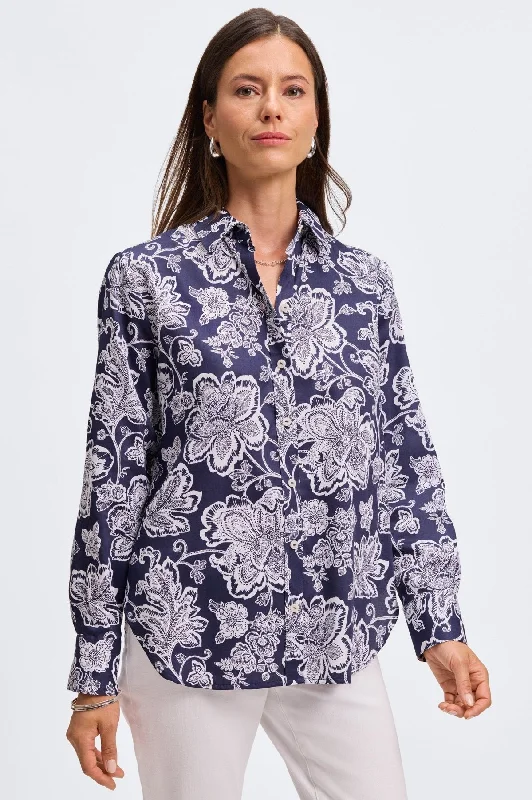 unique fashion styles for women’s office attire -Meghan No Iron Woodblock Floral Long Sleeve Shirt